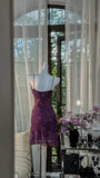 Niulatu Grape Purple Sheath Spaghetti Strap Chiffon Short Prom Dresses with Beading HZ1031