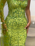 Niulatu Green Sheath Strapless Satin Long Prom Dresses, Rhinestone Formal Evening Dresses HZ1031