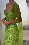 Niulatu Green Sheath Strapless Satin Long Prom Dresses, Rhinestone Formal Evening Dresses HZ1031