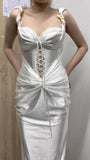 Niulatu White Sheath Sweetheart Satin Prom Dresses, Elegant Formal Evening Dresses HZ1031