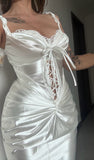 Niulatu White Sheath Sweetheart Satin Prom Dresses, Elegant Formal Evening Dresses HZ1031