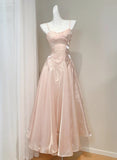Niulatu Pink Spaghetti Strap A-Line Satin Long Prom Dresses, Sweet 16 Dress HZ1031