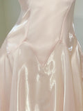 Niulatu Pink Spaghetti Strap A-Line Satin Long Prom Dresses, Sweet 16 Dress HZ1031
