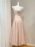Niulatu Pink Spaghetti Strap A-Line Satin Long Prom Dresses, Sweet 16 Dress HZ1031