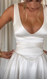 Niulatu V-neck A-Line Satin Short Party Dress Simple White Homecoming Dress HZ1031