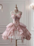Niulatu Pink Strap Lolita Short Lace Tulle Prom Dresses HZ1031