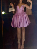 Niulatu Pink V-neck A-Line Satin Short Prom Dresses, Fashion Homecoming Dress HZ1031