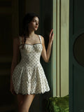 Niulatu White Polka Dot Spaghetti Strap A-Line Satin Short Party Dress Sweet Birthday Dress HZ1031