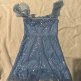 Niulatu Sky Blue Square Neck Sheath Tulle Beaded Short Homecoming Dresses HZ1031