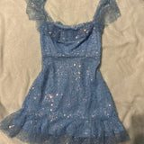 Niulatu Sky Blue Square Neck Sheath Tulle Beaded Short Homecoming Dresses HZ1031