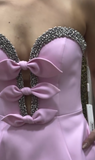 Niulatu Pink Strapless A-Line Satin Beaded Short Homecoming Dress, Sweet 16 Dress HZ1031