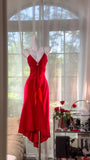 Niulatu Red V-neck Sheath Chiffon Short Party Dress, Retro Prom Dresses HZ1031