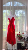 Niulatu Red V-neck Sheath Chiffon Short Party Dress, Retro Prom Dresses HZ1031