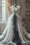 Niulatu White V-Neck A-Line Chiffon Long Prom Dresses Elegant Wedding Dress HZ1031