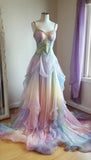 Niulatu Colorful Spaghetti Strap A-Line Tulle Long Prom Dresses, Stunning Glitter Wedding Dresses HZ1031