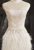 Niulatu White Sheath Strapless Short Homecoming Dress, Elegant Beaded Wedding Dress HZ1031