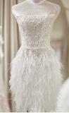 Niulatu White Sheath Strapless Short Homecoming Dress, Elegant Beaded Wedding Dress HZ1031