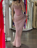 Niulatu Pink Sheath Off-shoulder Long Prom Dresses, Formal Evening Dresses with Slits HZ1031