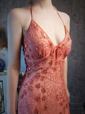 Niulatu Dark Peach Sheath Chiffon Beaded Prom Dresses, V-Neck Glamour Evening Gowns HZ1031