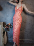 Niulatu Dark Peach Sheath Chiffon Beaded Prom Dresses, V-Neck Glamour Evening Gowns HZ1031