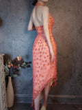 Niulatu Dark Peach Sheath Chiffon Beaded Prom Dresses, V-Neck Glamour Evening Gowns HZ1031
