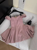 Niulatu Off Shoulder A-Line Short Outdoor Party Dress, Pink Sweet 16 Dress HZ1031