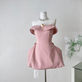 Niulatu Off Shoulder A-Line Short Outdoor Party Dress, Pink Sweet 16 Dress HZ1031