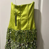 Niulatu Green Strapless Bodycon Satin Short Party Dresses, Fashion Birthday Dresses with Sequins HZ1031