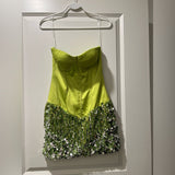 Niulatu Green Strapless Bodycon Satin Short Party Dresses, Fashion Birthday Dresses with Sequins HZ1031