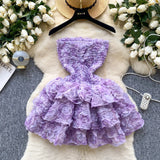 Niulatu Rococo Pink Strapless Tulle Applique Short Ball Gown, Sweet 16 Dress HZ1031