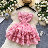 Niulatu Rococo Pink Strapless Tulle Applique Short Ball Gown, Sweet 16 Dress HZ1031