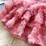 Niulatu Rococo Pink Strapless Tulle Applique Short Ball Gown, Sweet 16 Dress HZ1031