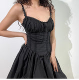 Niulatu Black Spaghetti Strap A-Line Lace Short Outdoor Party Dress, Summer Fashion Outfit HZ1031