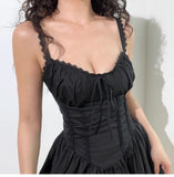 Niulatu Black Spaghetti Strap A-Line Lace Short Outdoor Party Dress, Summer Fashion Outfit HZ1031