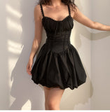 Niulatu Black Spaghetti Strap A-Line Lace Short Outdoor Party Dress, Summer Fashion Outfit HZ1031