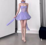 Niulatu Purple A-Line Strapless Chiffon Short Birthday Party Dress HZ1031