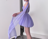 Niulatu Purple A-Line Strapless Chiffon Short Birthday Party Dress HZ1031
