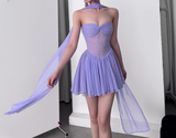 Niulatu Purple A-Line Strapless Chiffon Short Birthday Party Dress HZ1031