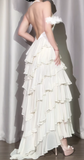 Niulatu Off-White Halter Neck A-Line Layered Chiffon Long Prom Dresses, Elegant Backless Evening Gowns HZ1031