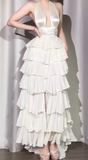Niulatu Off-White Halter Neck A-Line Layered Chiffon Long Prom Dresses, Elegant Backless Evening Gowns HZ1031