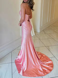 Niulatu Strapless Sheath Glitter Satin Long Formal Evening Gowns with Slits HZ1031