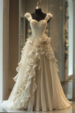 Niulatu White Sweetheart Neck A-Line Chiffon Long Wedding Dress with Appliques HZ1031