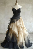 Niulatu Black/White Sweetheart Neck A-Line Tulle Long Wedding Dress, Simple Evening Gown HZ1031