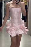 Niulatu Light Pink V-neck A-Line Satin Appliques Short Prom Dresses, Stunning Homecoming Dresses HZ1031
