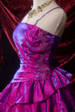 Niulatu Grape Purple A-Line Spaghetti Strap Satin Short Prom Dresses, Vintage Party Dress HZ1031