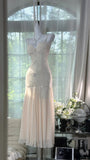 Niulatu White Spaghetti Strap Sheath Chiffon Beaded Dress, Elegant Evening Gowns HZ1031