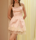 Niulatu Pink Strapless A-Line Satin Tulle Short Prom Dresses, Fashionable Homecoming Dress HZ1031