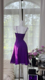 Niulatu Purple A-Line Spaghetti Strap Chiffon Short Birthday Dress Party Dress HZ1031