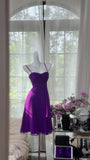 Niulatu Purple A-Line Spaghetti Strap Chiffon Short Birthday Dress Party Dress HZ1031