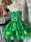 Niulatu Green Printed Chiffon Spaghetti Strap Short Ballgowns Birthday Party Dress HZ1031